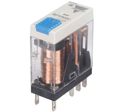 Effektrelä 2-växlande kontakter 12Vdc 5A/250Vac (RPYS002012DLT)