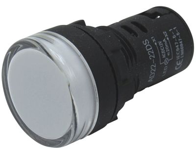 LED-indikatorlampa 22mm 12Vac/dc vit/svart (210-00058B) *