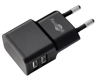 USB-strömadapter 5Vdc 2,4A 12W 2xUSB-A svart