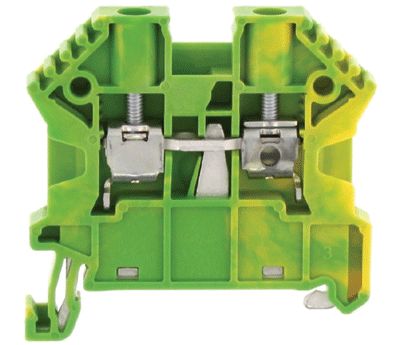 Jordningslistans anslutning för DIN-skena 4mm² gulgrön