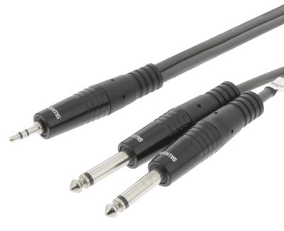 Ljuddelningskabel 3,5 mm stereoplugg / 2x6,3 mm monoplugg grå 1,5 m