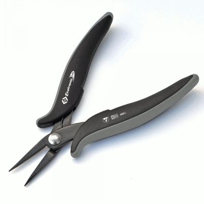 Antistatiska (ESD) spets-tänger med platta/kamförsedda spetsar 152 mm