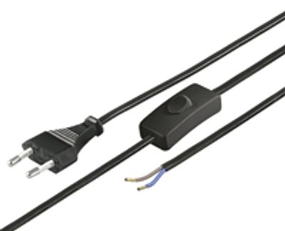 EURO-nätkabel CEE 7/16 med mellanknapp svart 1,5m