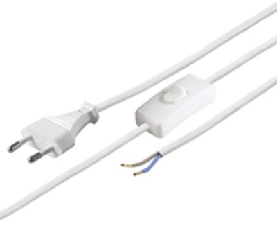 EURO-nätkabel CEE 7/16 med mellanknapp vit 1,5m