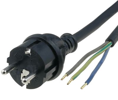 Schuko-nätkabel gummi 3x2,5mm² 3m svart