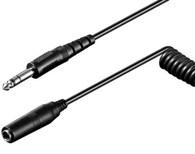 Hörlursförlängningskabel med spiralledning 6,3 mm stereo svart 5 m
