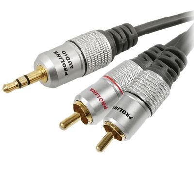 Ljudanslutningskabel 3,5 mm stereoplugg/2xRCA-hane förgylld 5m