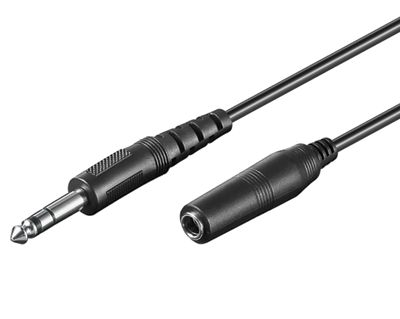 Hörlursförlängningskabel 6,3 mm stereo svart 5 m