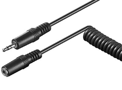 Hörlursförlängningskabel med spiralledning 3,5 mm stereo svart 5 m