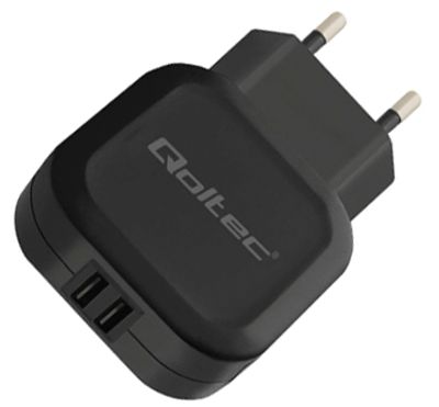 USB-strömadapter 5Vdc 3,4A 17W 2xUSB-A svart