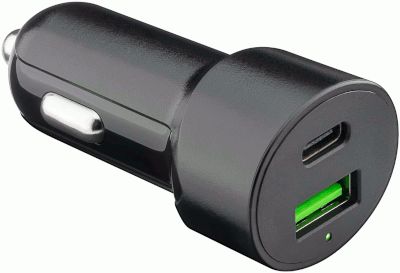 USB-spänningsomvandlare för cigarettändaruttag 1xUSB + 1xUSB-C 5Vdc 3,0A