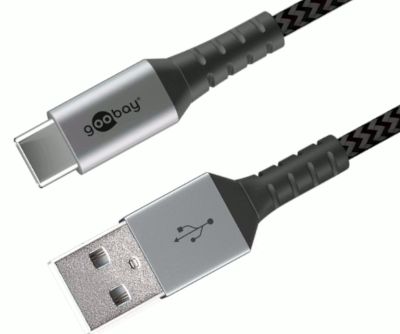 USB 2.0 anslutningskabel med nylonisolering USB-A/USB-C (3A snabbladdning) 0,5 m