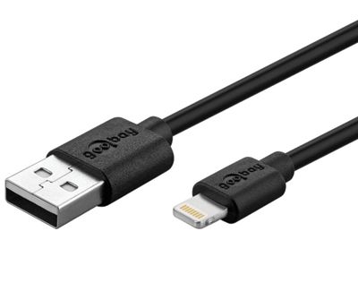 USB/Lightning-anslutningskabel iPhone/iPad svart 2m
