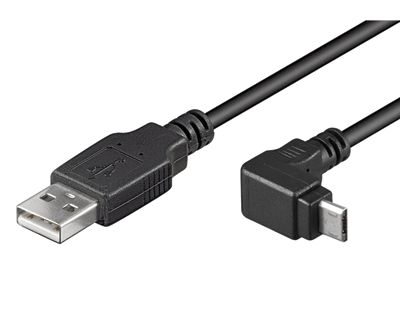 USB-A / micro-USB-B anslutningskabel vinklad nedåt svart 1,8m