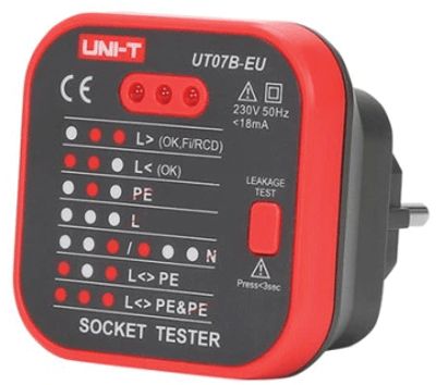 Schuko-uttagstestare med jordfelsbrytartestning 230Vac (UT07B-EU)