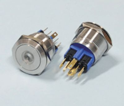 Knapp med LED-indikator 1xNO/1xNC 5A 250Vac IP65 gul/24Vdc