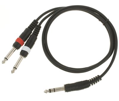 Audioförgreningskabel 6,3 mm stereoplugg/2x6,3 mm monoplugg svart 6m *