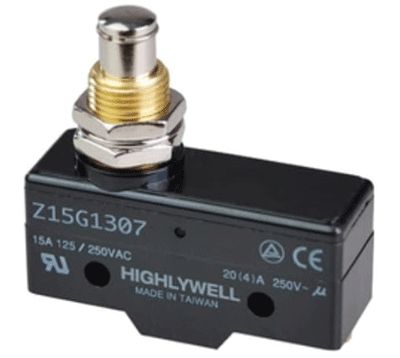 Gränsbrytare med tryckknapp, gängmontering 16A 250Vac (Z15G1307)